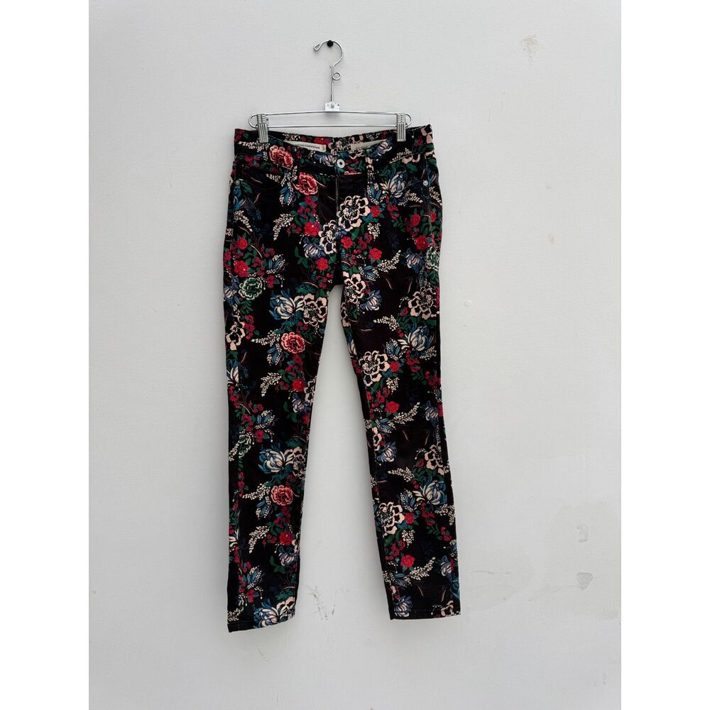 Pilcro and Letterpress Anthropologie Black Floral Mid Rise Skinny Jeans Size 25